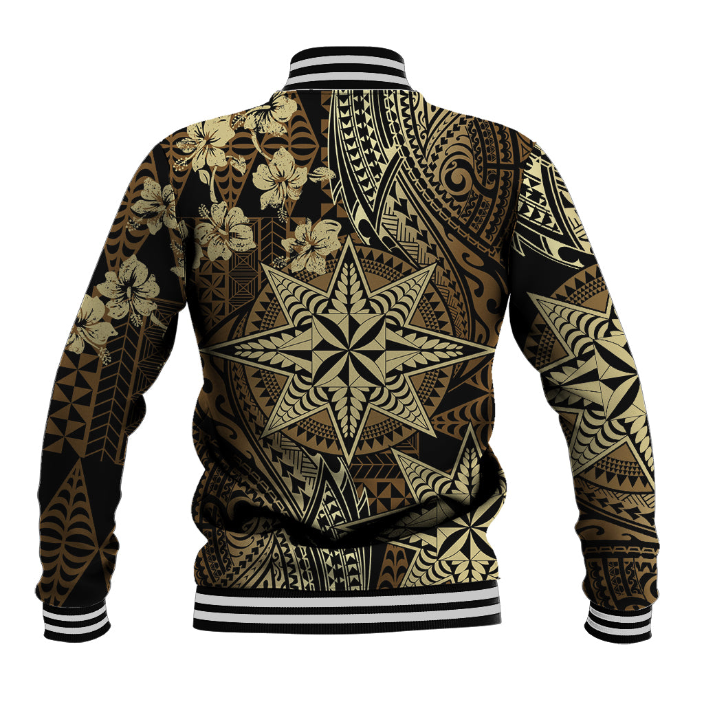 Vintage Tonga Tribal Ngatu Pattern Baseball Jacket With Pacific Floral Brown Art LT9 - Polynesian Pride
