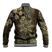 Vintage Tonga Tribal Ngatu Pattern Baseball Jacket With Pacific Floral Brown Art LT9 - Polynesian Pride