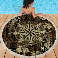 Vintage Tonga Tribal Ngatu Pattern Beach Blanket With Pacific Floral Brown Art LT9 - Polynesian Pride
