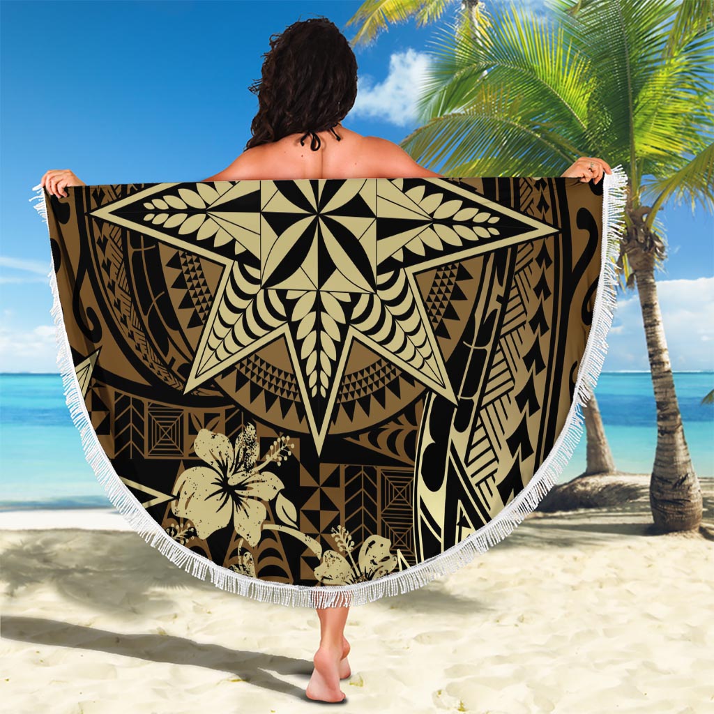 Vintage Tonga Tribal Ngatu Pattern Beach Blanket With Pacific Floral Brown Art LT9 - Polynesian Pride
