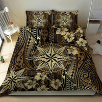 Vintage Tonga Tribal Ngatu Pattern Bedding Set With Pacific Floral Brown Art LT9 - Polynesian Pride