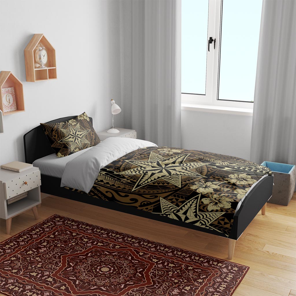 Vintage Tonga Tribal Ngatu Pattern Bedding Set With Pacific Floral Brown Art LT9 - Polynesian Pride