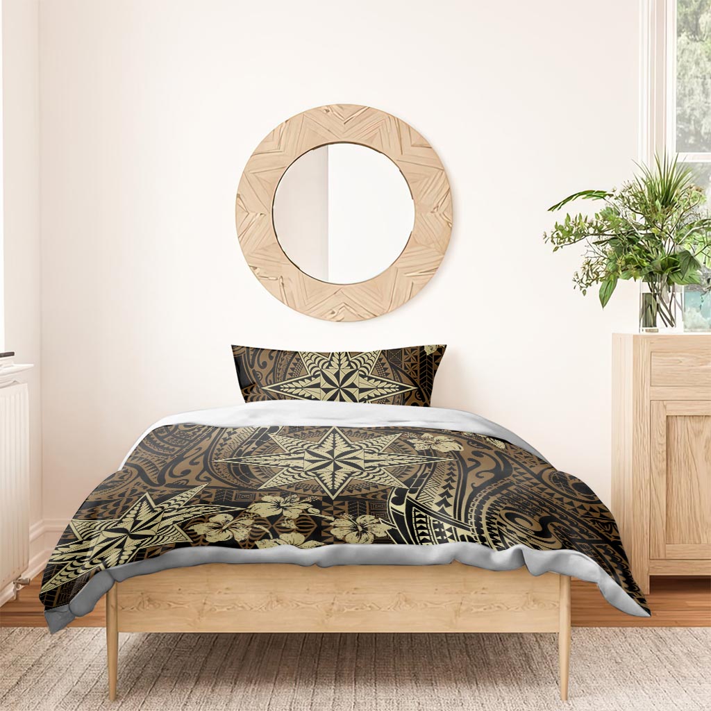 Vintage Tonga Tribal Ngatu Pattern Bedding Set With Pacific Floral Brown Art LT9 - Polynesian Pride