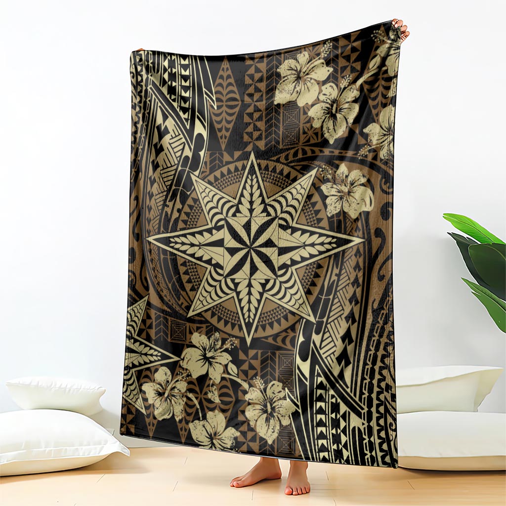 Vintage Tonga Tribal Ngatu Pattern Blanket With Pacific Floral Brown Art LT9 - Polynesian Pride