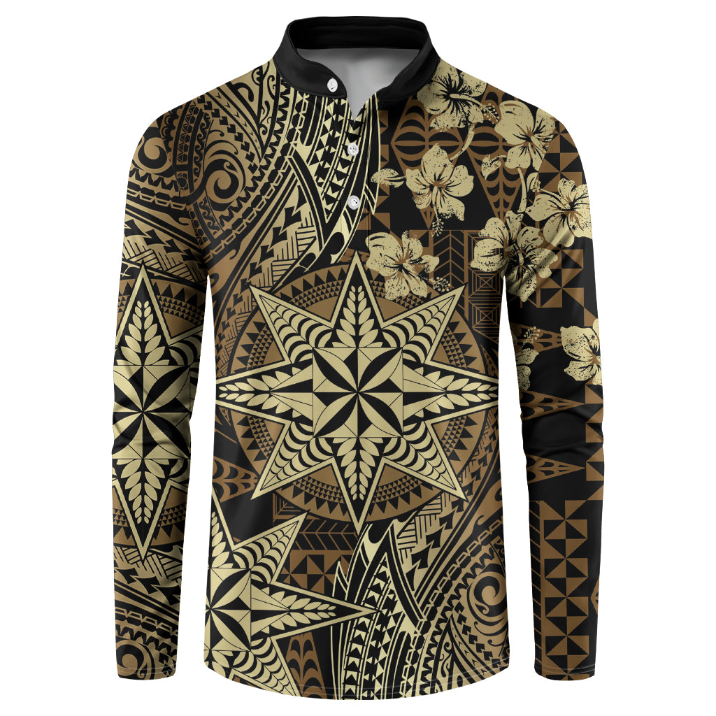 Vintage Tonga Tribal Ngatu Pattern Button Sweatshirt With Pacific Floral Brown Art LT9 Brown - Polynesian Pride