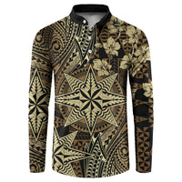 Vintage Tonga Tribal Ngatu Pattern Button Sweatshirt With Pacific Floral Brown Art LT9 Brown - Polynesian Pride