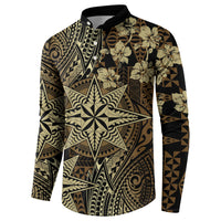 Vintage Tonga Tribal Ngatu Pattern Button Sweatshirt With Pacific Floral Brown Art LT9 - Polynesian Pride
