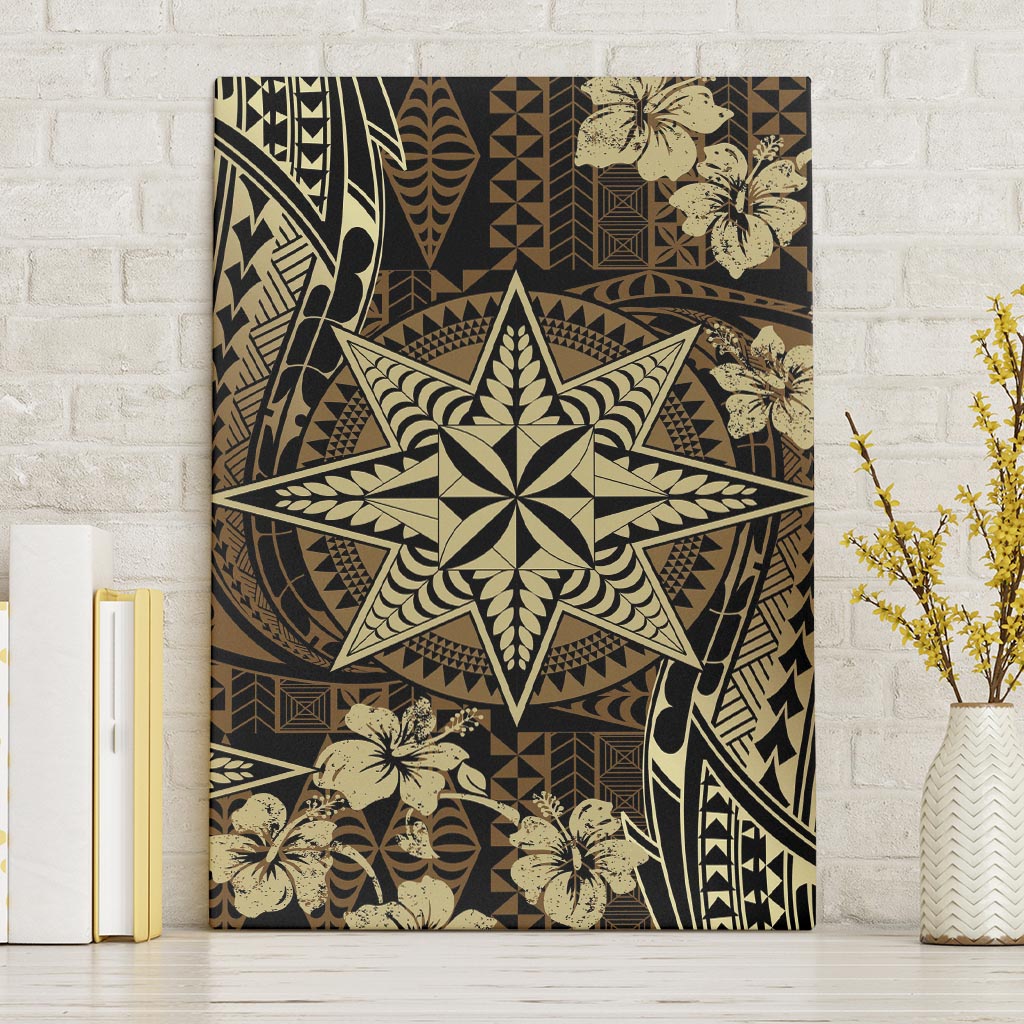 Vintage Tonga Tribal Ngatu Pattern Canvas Wall Art With Pacific Floral Brown Art