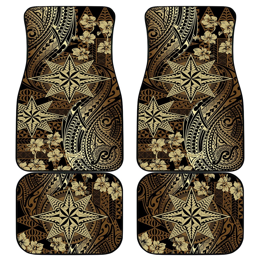 Vintage Tonga Tribal Ngatu Pattern Car Mats With Pacific Floral Brown Art LT9 - Polynesian Pride