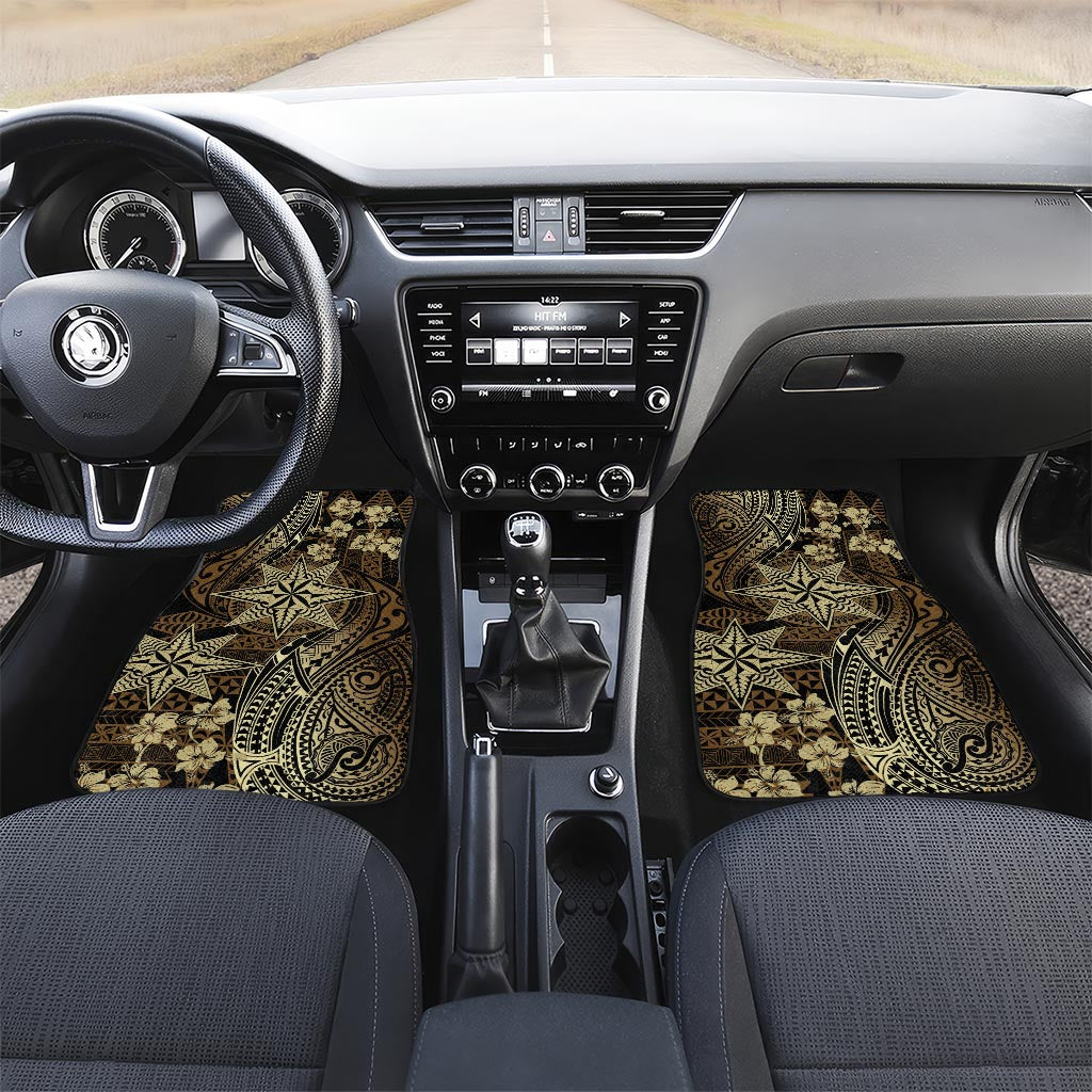 Vintage Tonga Tribal Ngatu Pattern Car Mats With Pacific Floral Brown Art LT9 Set 2pcs - Front Brown - Polynesian Pride
