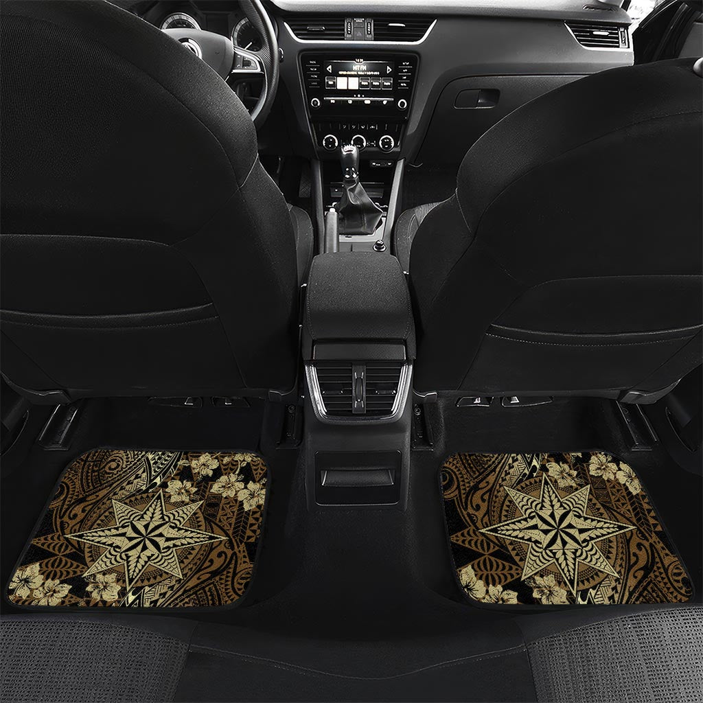 Vintage Tonga Tribal Ngatu Pattern Car Mats With Pacific Floral Brown Art LT9 Set 2pcs - Back Brown - Polynesian Pride