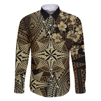 Vintage Tonga Tribal Ngatu Pattern Family Matching Mermaid Dress and Hawaiian Shirt With Pacific Floral Brown Art LT9 Dad's Shirt - Long Sleeve Brown - Polynesian Pride