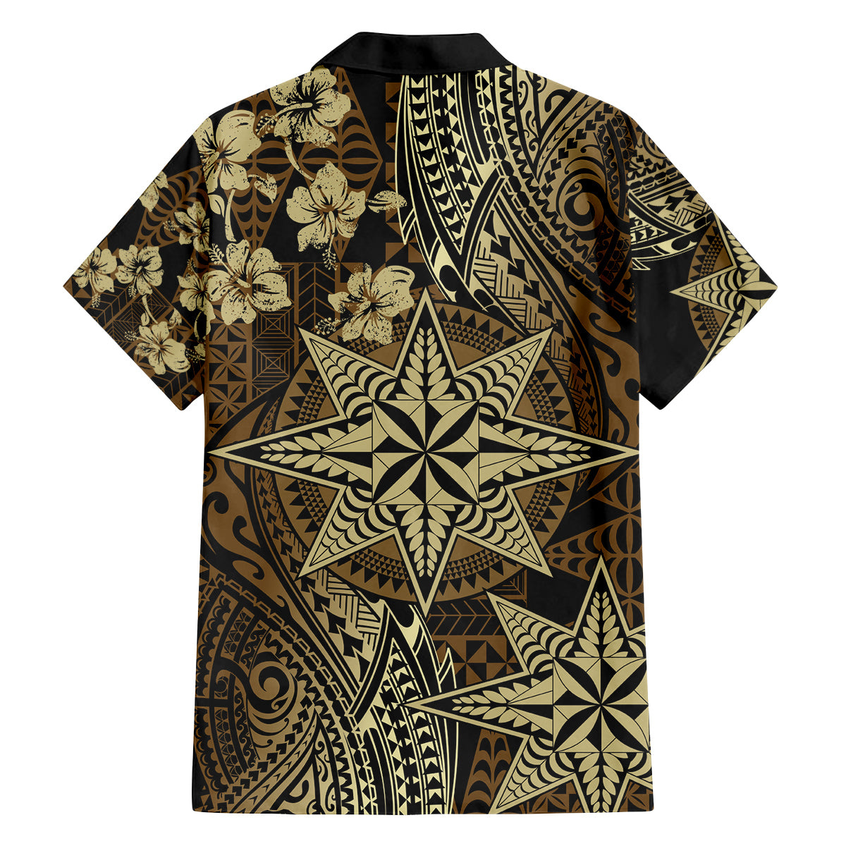 Vintage Tonga Tribal Ngatu Pattern Family Matching Off The Shoulder Long Sleeve Dress and Hawaiian Shirt With Pacific Floral Brown Art LT9 - Polynesian Pride