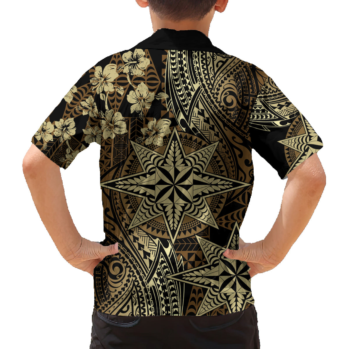 Vintage Tonga Tribal Ngatu Pattern Family Matching Puletasi and Hawaiian Shirt With Pacific Floral Brown Art LT9 - Polynesian Pride