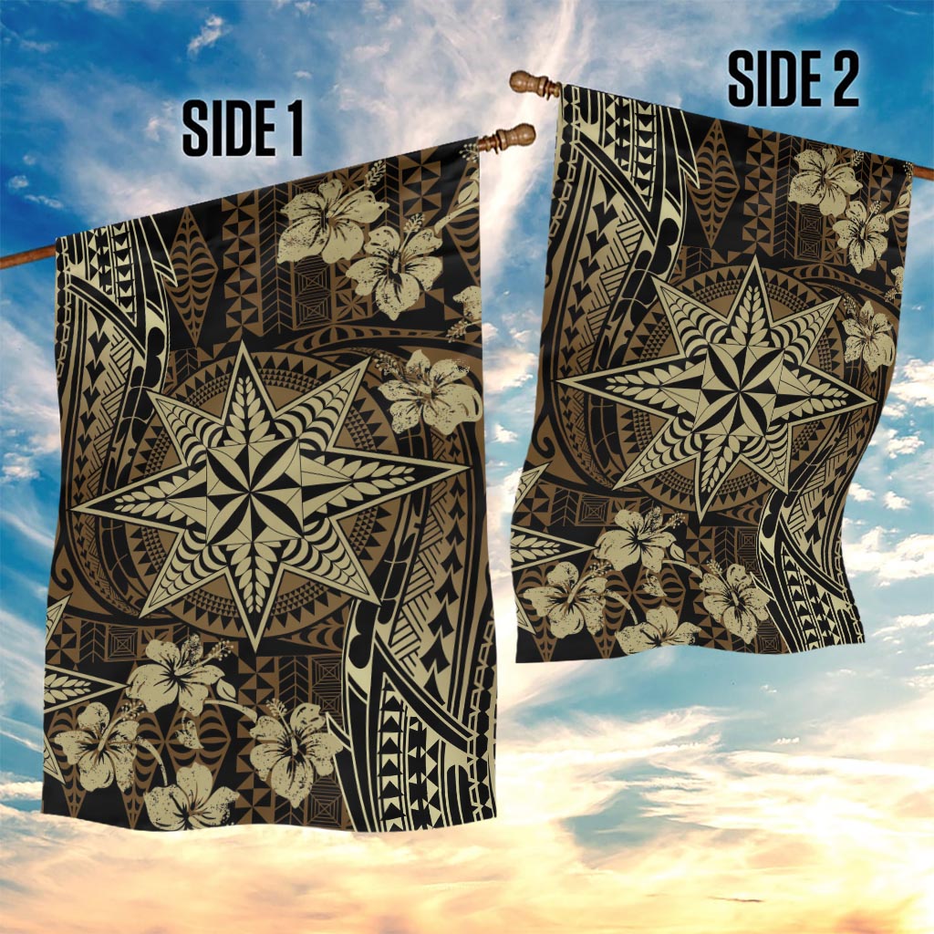Vintage Tonga Tribal Ngatu Pattern Garden Flag With Pacific Floral Brown Art LT9 - Polynesian Pride