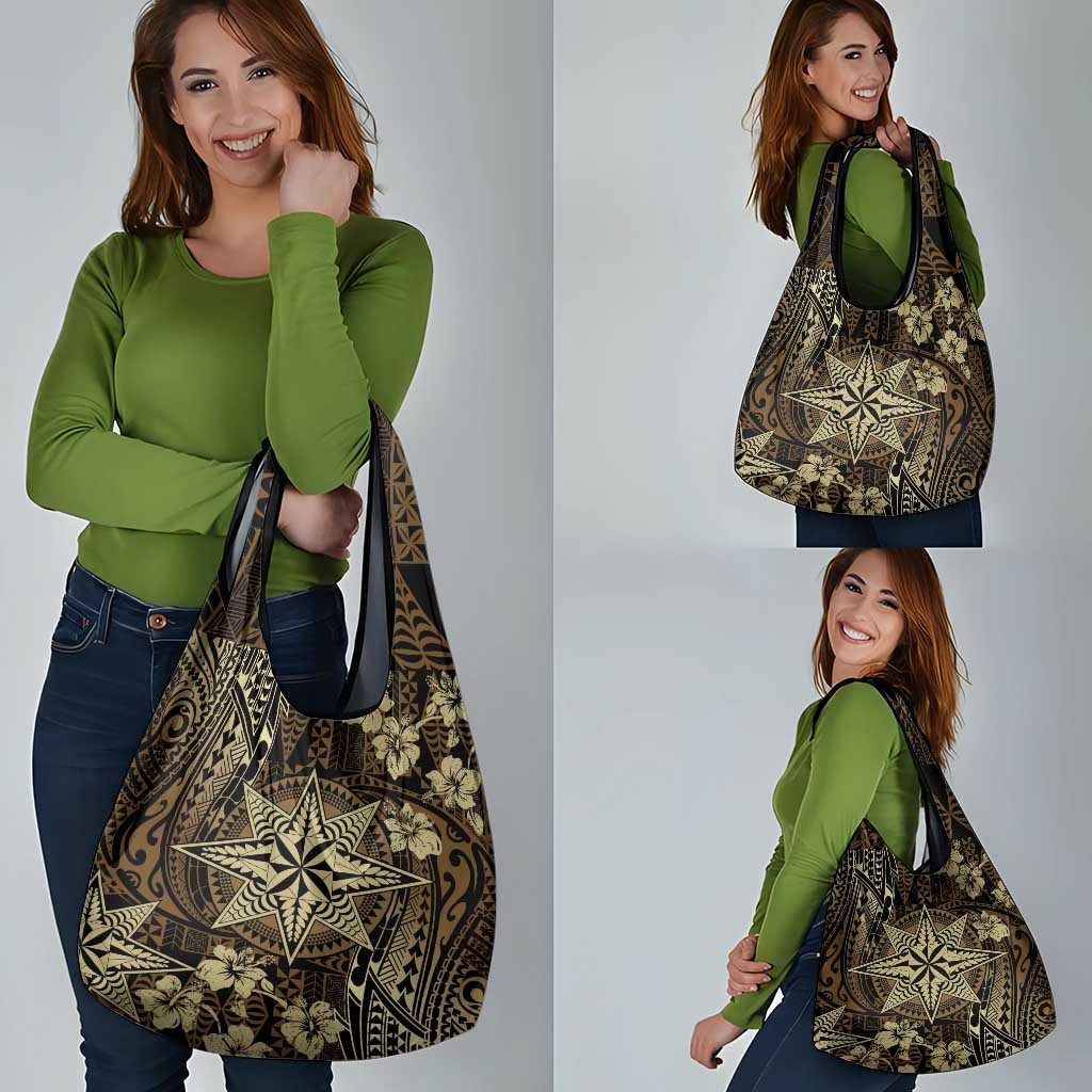 Vintage Tonga Tribal Ngatu Pattern Grocery Bag With Pacific Floral Brown Art LT9 - Polynesian Pride