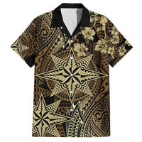 Vintage Tonga Tribal Ngatu Pattern Hawaiian Shirt With Pacific Floral Brown Art LT9 Brown - Polynesian Pride