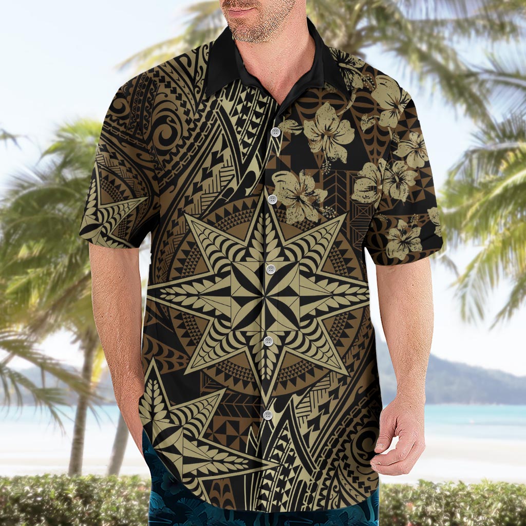 Vintage Tonga Tribal Ngatu Pattern Hawaiian Shirt With Pacific Floral Brown Art LT9 - Polynesian Pride