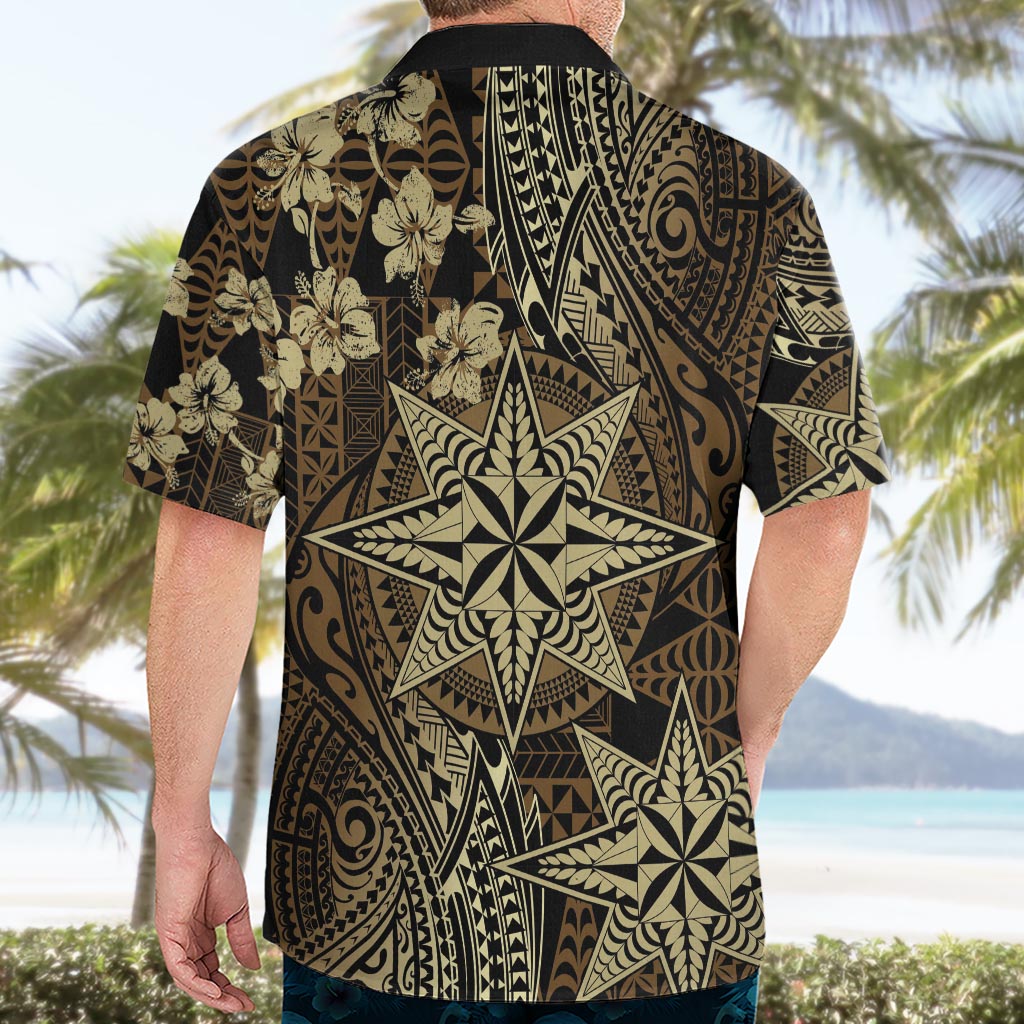 Vintage Tonga Tribal Ngatu Pattern Hawaiian Shirt With Pacific Floral Brown Art LT9 - Polynesian Pride