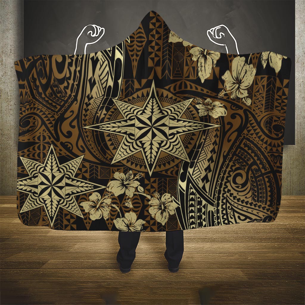 Vintage Tonga Tribal Ngatu Pattern Hooded Blanket With Pacific Floral Brown Art LT9 One Size Brown - Polynesian Pride
