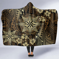 Vintage Tonga Tribal Ngatu Pattern Hooded Blanket With Pacific Floral Brown Art LT9 - Polynesian Pride