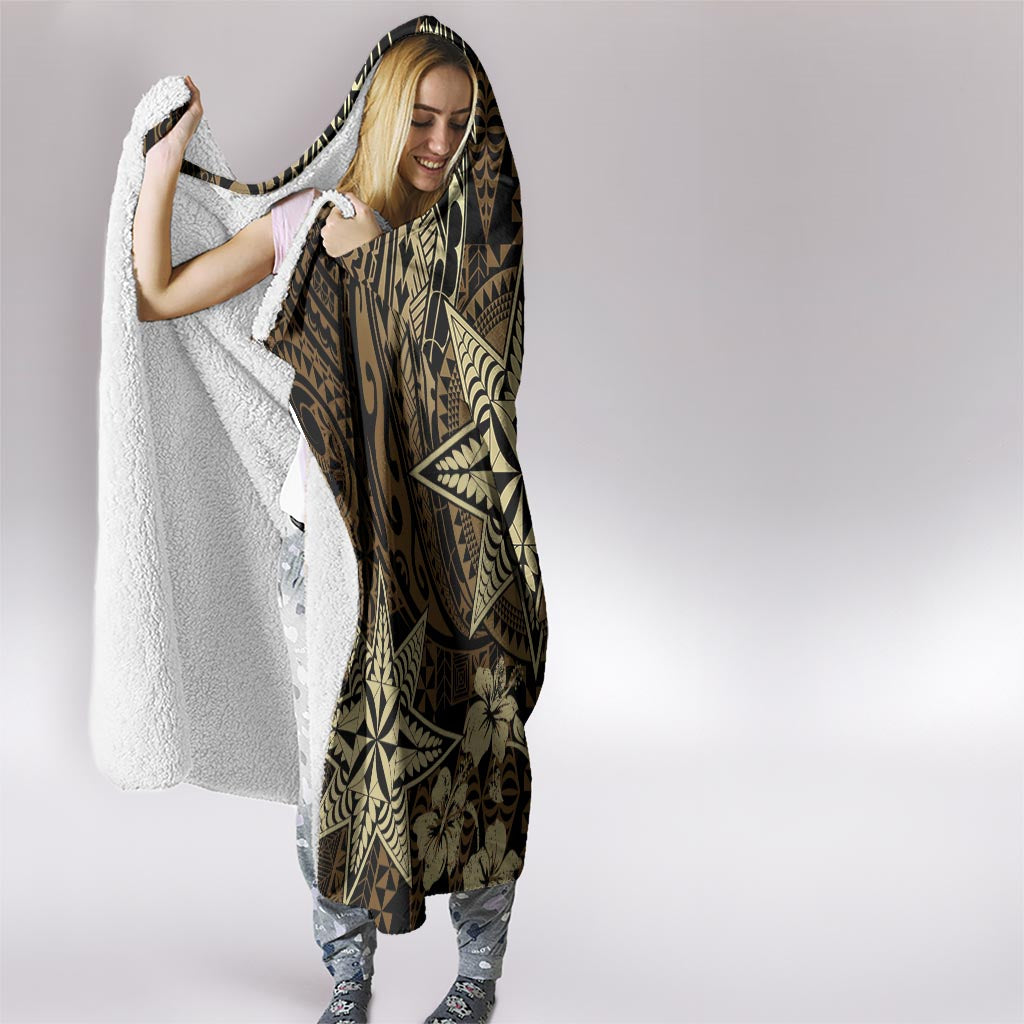 Vintage Tonga Tribal Ngatu Pattern Hooded Blanket With Pacific Floral Brown Art LT9 - Polynesian Pride