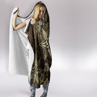 Vintage Tonga Tribal Ngatu Pattern Hooded Blanket With Pacific Floral Brown Art LT9 - Polynesian Pride