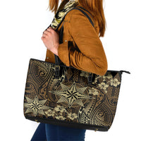 Vintage Tonga Tribal Ngatu Pattern Leather Tote Bag With Pacific Floral Brown Art LT9 Brown - Polynesian Pride