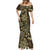 Vintage Tonga Tribal Ngatu Pattern Mermaid Dress With Pacific Floral Brown Art