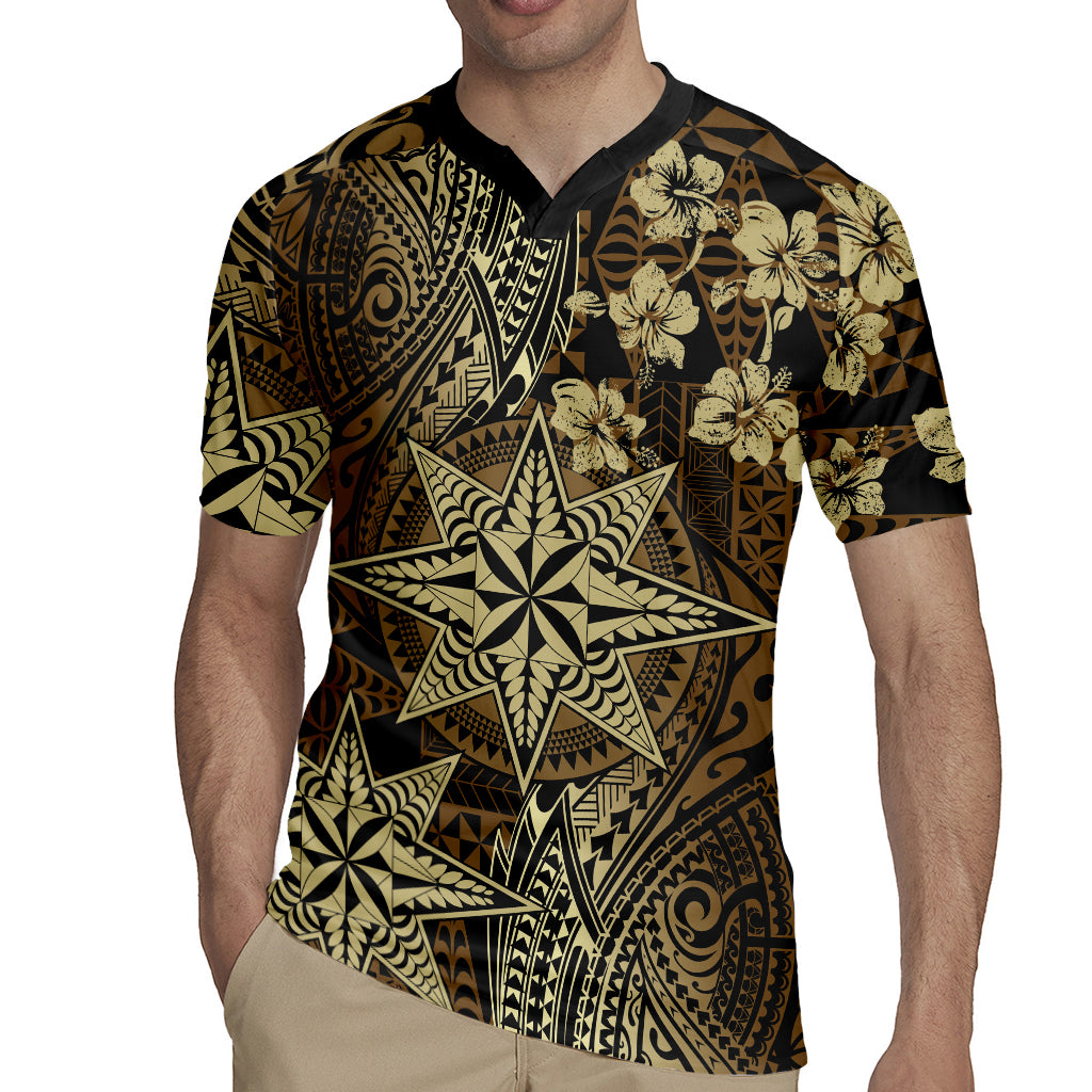 Vintage Tonga Tribal Ngatu Pattern Rugby Jersey With Pacific Floral Brown Art LT9 - Polynesian Pride
