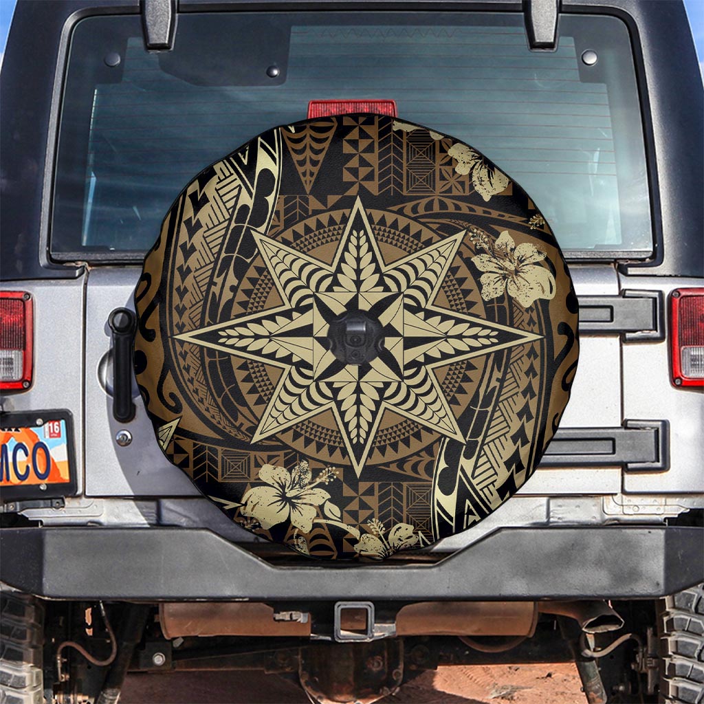 Vintage Tonga Tribal Ngatu Pattern Spare Tire Cover With Pacific Floral Brown Art LT9 Brown - Polynesian Pride