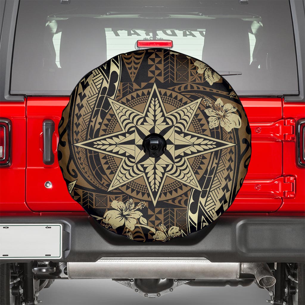 Vintage Tonga Tribal Ngatu Pattern Spare Tire Cover With Pacific Floral Brown Art LT9 - Polynesian Pride