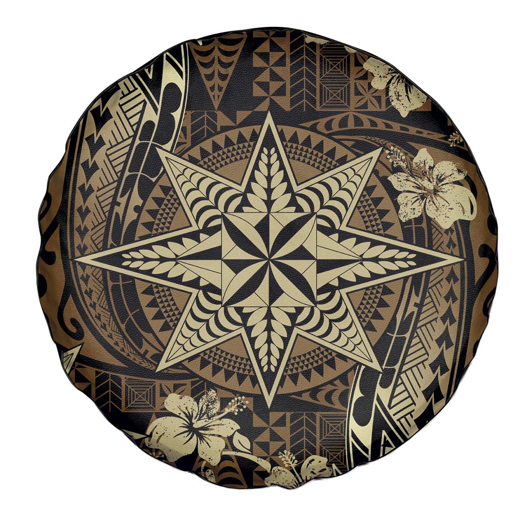 Vintage Tonga Tribal Ngatu Pattern Spare Tire Cover With Pacific Floral Brown Art LT9 - Polynesian Pride