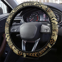 Vintage Tonga Tribal Ngatu Pattern Steering Wheel Cover With Pacific Floral Brown Art LT9 - Polynesian Pride