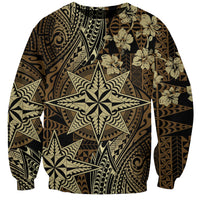 Vintage Tonga Tribal Ngatu Pattern Sweatshirt With Pacific Floral Brown Art LT9 Unisex Brown - Polynesian Pride
