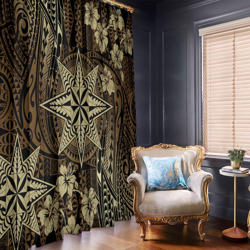 Vintage Tonga Tribal Ngatu Pattern Window Curtain With Pacific Floral Brown Art LT9 - Polynesian Pride