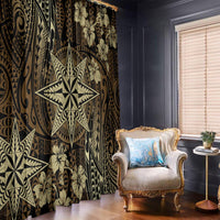 Vintage Tonga Tribal Ngatu Pattern Window Curtain With Pacific Floral Brown Art LT9 - Polynesian Pride