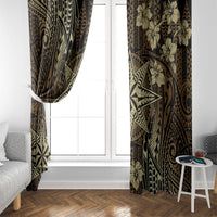 Vintage Tonga Tribal Ngatu Pattern Window Curtain With Pacific Floral Brown Art LT9 - Polynesian Pride