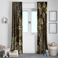 Vintage Tonga Tribal Ngatu Pattern Window Curtain With Pacific Floral Brown Art LT9 - Polynesian Pride