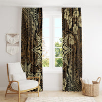 Vintage Tonga Tribal Ngatu Pattern Window Curtain With Pacific Floral Brown Art LT9 - Polynesian Pride