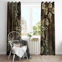 Vintage Tonga Tribal Ngatu Pattern Window Curtain With Pacific Floral Brown Art LT9 - Polynesian Pride