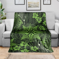 Vintage Tonga Tribal Ngatu Pattern Blanket With Pacific Floral Lime Green Art LT9 - Polynesian Pride