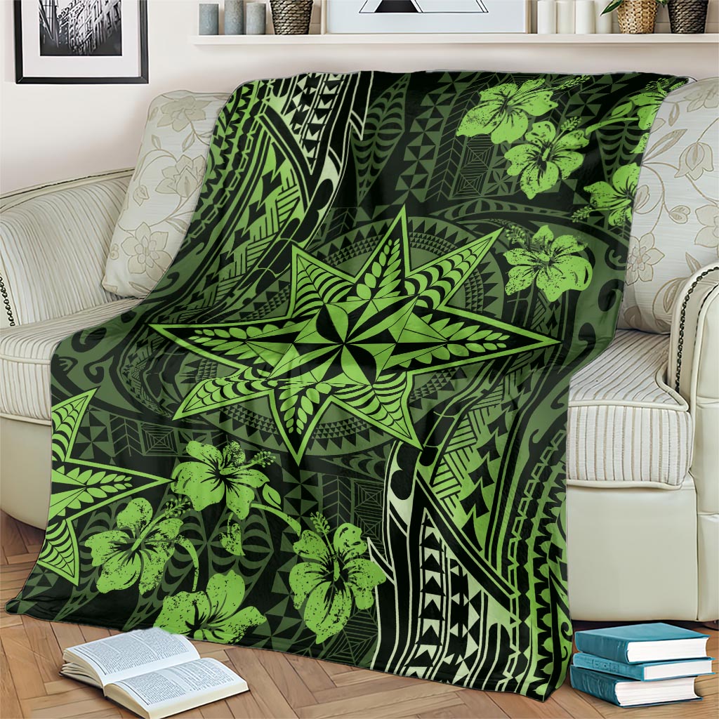 Vintage Tonga Tribal Ngatu Pattern Blanket With Pacific Floral Lime Green Art LT9 - Polynesian Pride
