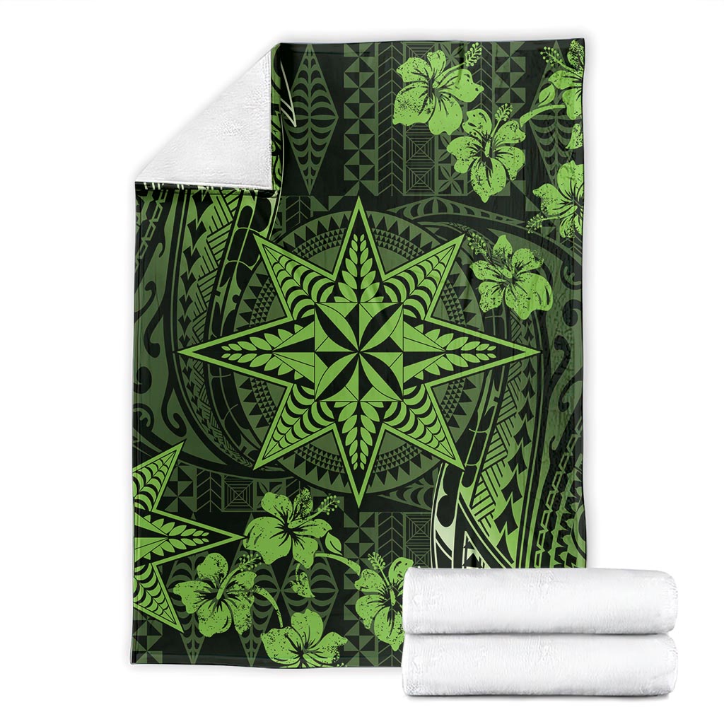 Vintage Tonga Tribal Ngatu Pattern Blanket With Pacific Floral Lime Green Art LT9 - Polynesian Pride