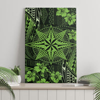 Vintage Tonga Tribal Ngatu Pattern Canvas Wall Art With Pacific Floral Lime Green Art LT9 - Polynesian Pride