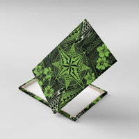 Vintage Tonga Tribal Ngatu Pattern Canvas Wall Art With Pacific Floral Lime Green Art LT9 With Frame Lime Green - Polynesian Pride