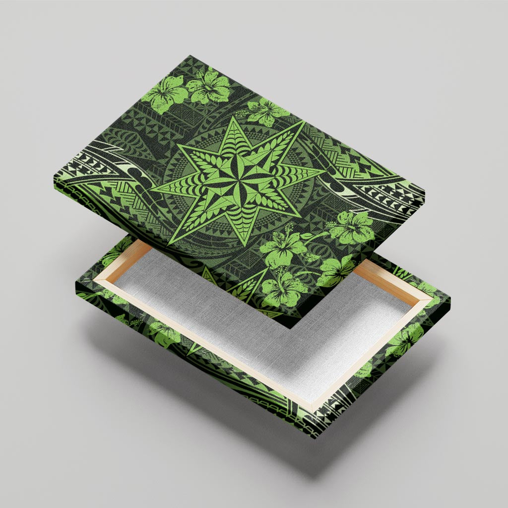 Vintage Tonga Tribal Ngatu Pattern Canvas Wall Art With Pacific Floral Lime Green Art LT9 - Polynesian Pride
