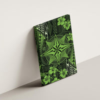 Vintage Tonga Tribal Ngatu Pattern Canvas Wall Art With Pacific Floral Lime Green Art LT9 - Polynesian Pride