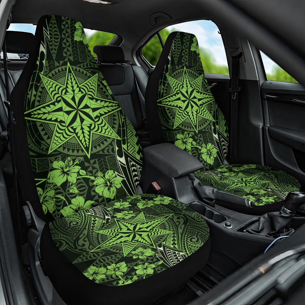 Vintage Tonga Tribal Ngatu Pattern Car Seat Cover With Pacific Floral Lime Green Art