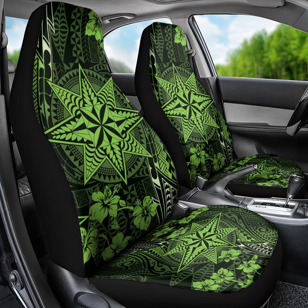 Vintage Tonga Tribal Ngatu Pattern Car Seat Cover With Pacific Floral Lime Green Art LT9 - Polynesian Pride